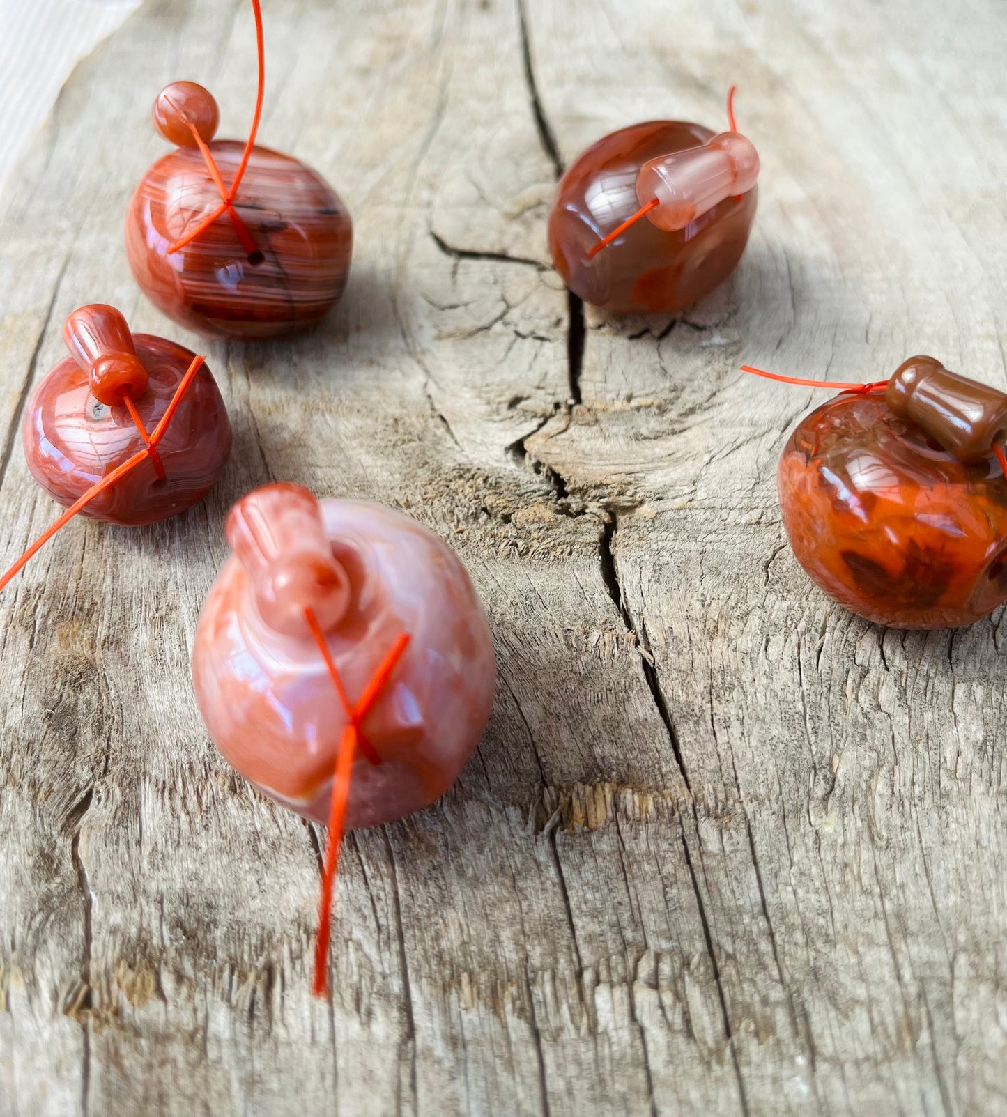 Natural Carnelian Gemstone 3 Hole Guru Beads, T-Drilled Beads