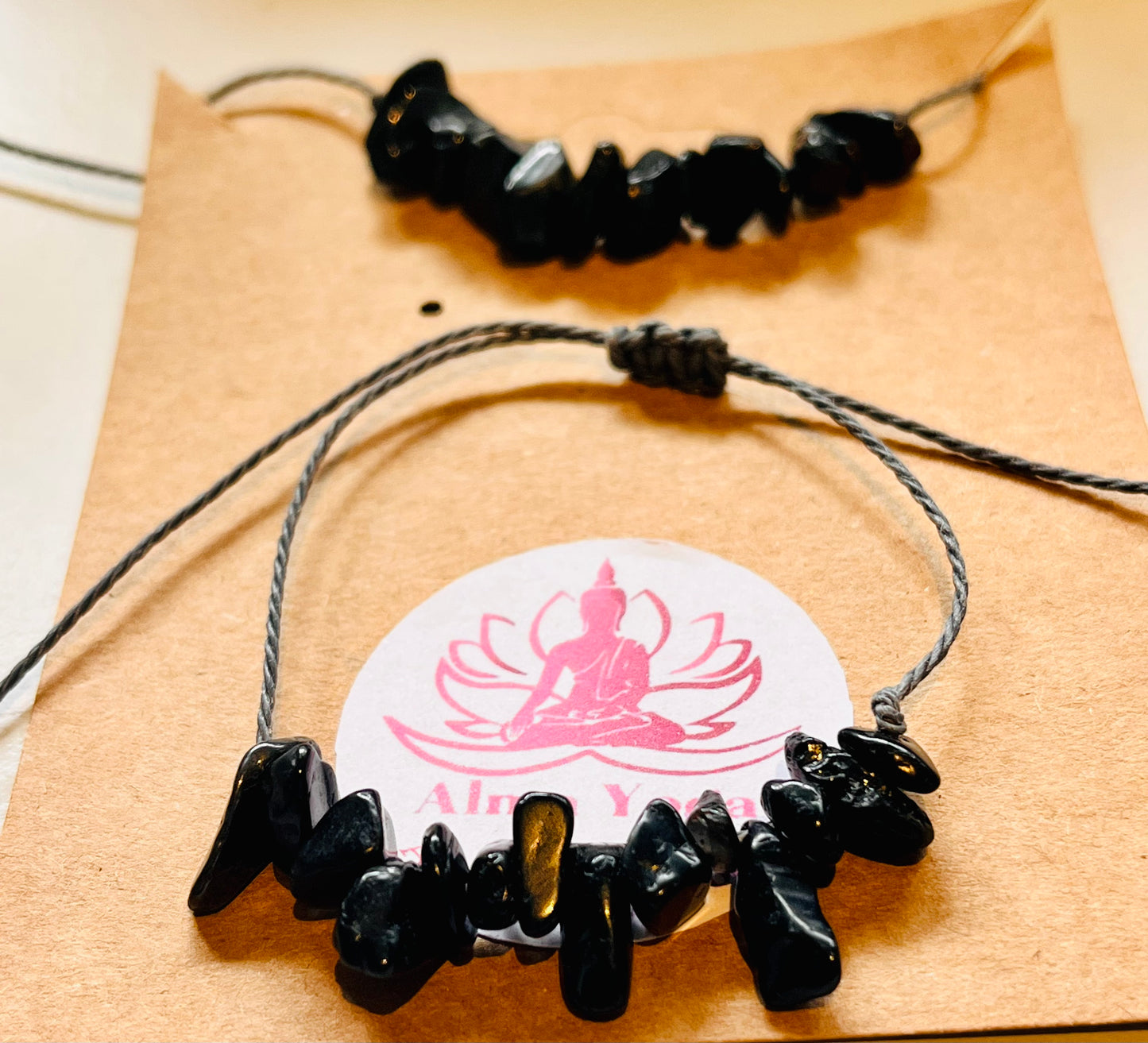 Black Tourmaline Gemstone Chip Dainty cute adjustable bracelet handmade.