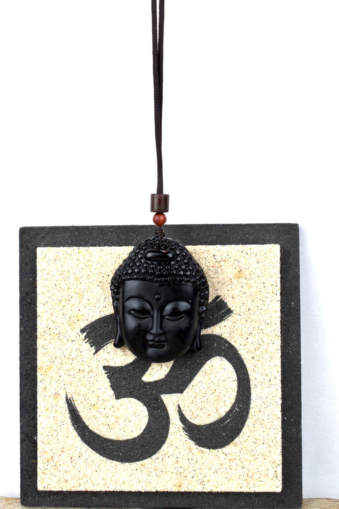 UNISEX NATURAL BLACK OBSIDIAN BUDDHA HEAD PENDANT NECKLACE