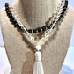 Clear Quartz,Hematite, Opalite and Black Labradorite Tassel Mala Bead