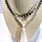 Clear Quartz,Hematite, Opalite and Black Labradorite Tassel Mala Bead