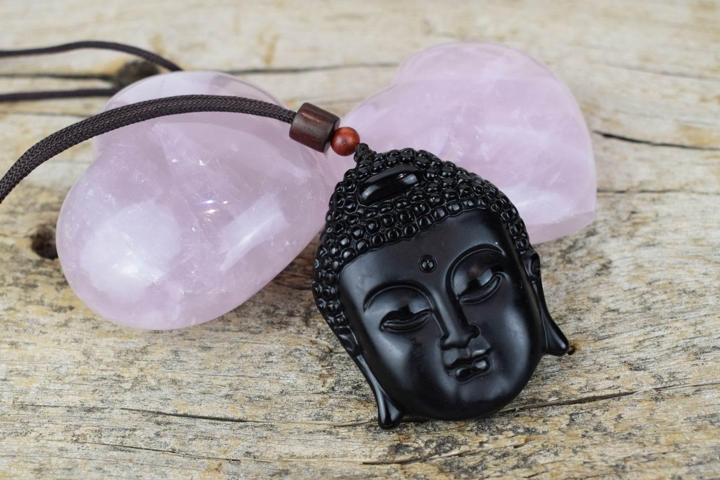 UNISEX NATURAL BLACK OBSIDIAN BUDDHA HEAD PENDANT NECKLACE