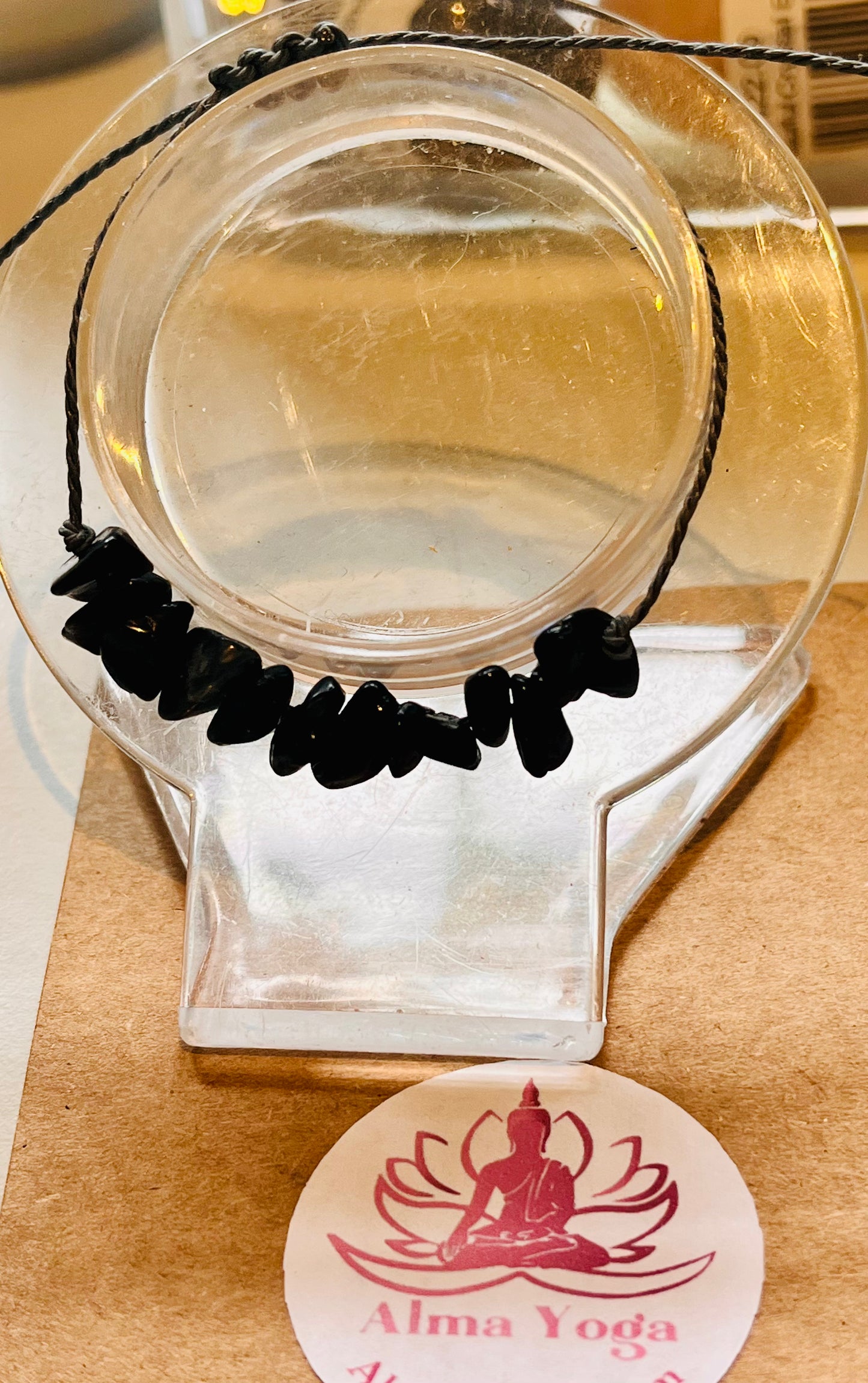 Black Tourmaline Gemstone Chip Dainty cute adjustable bracelet handmade.