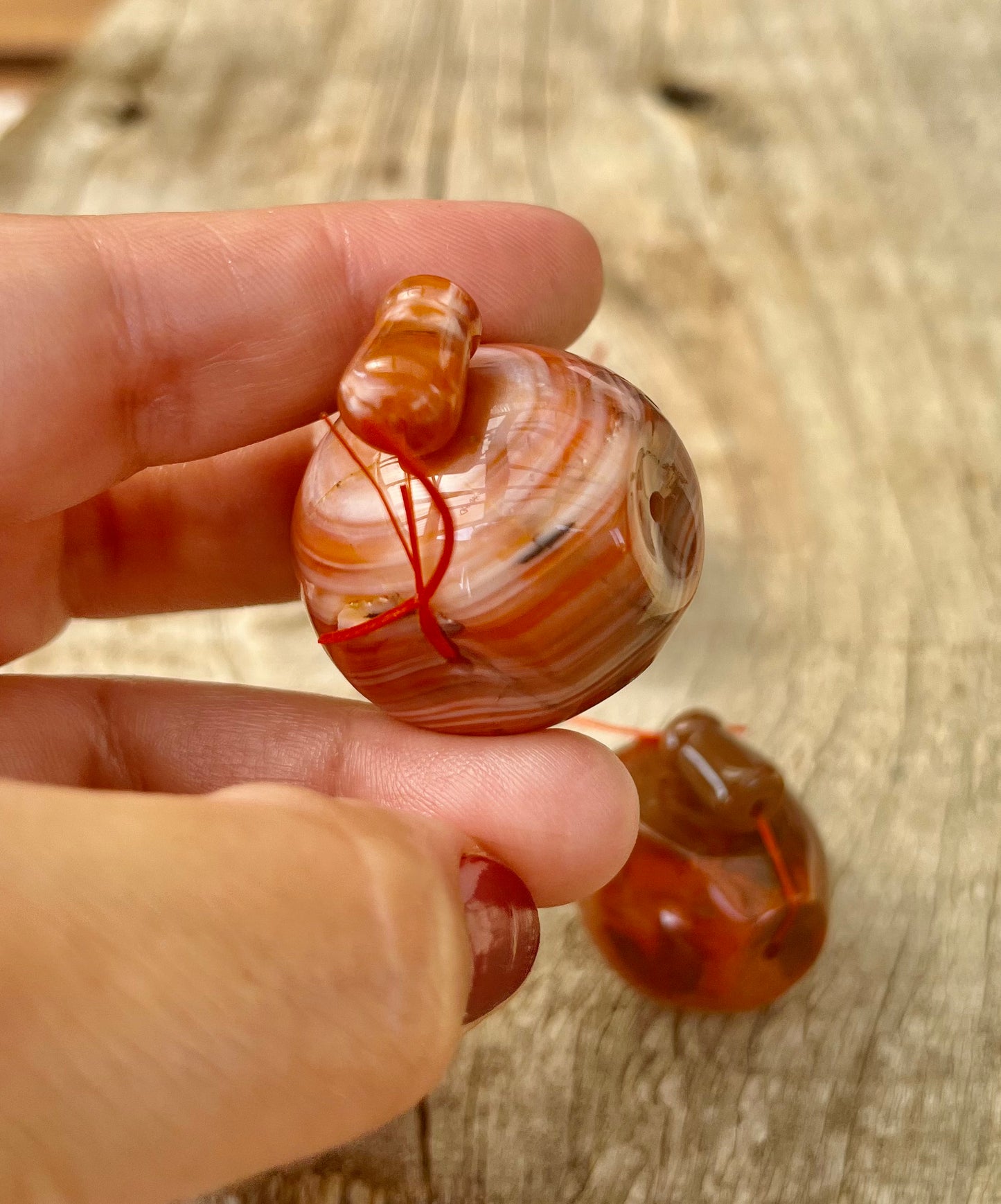 Natural Carnelian Gemstone 3 Hole Guru Beads, T-Drilled Beads