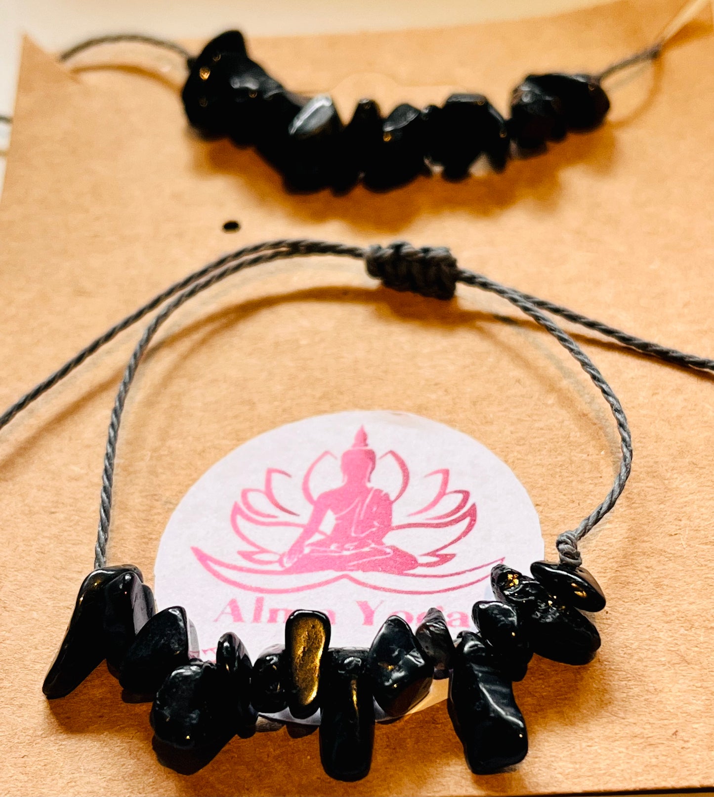 Black Tourmaline Gemstone Chip Dainty cute adjustable bracelet handmade.